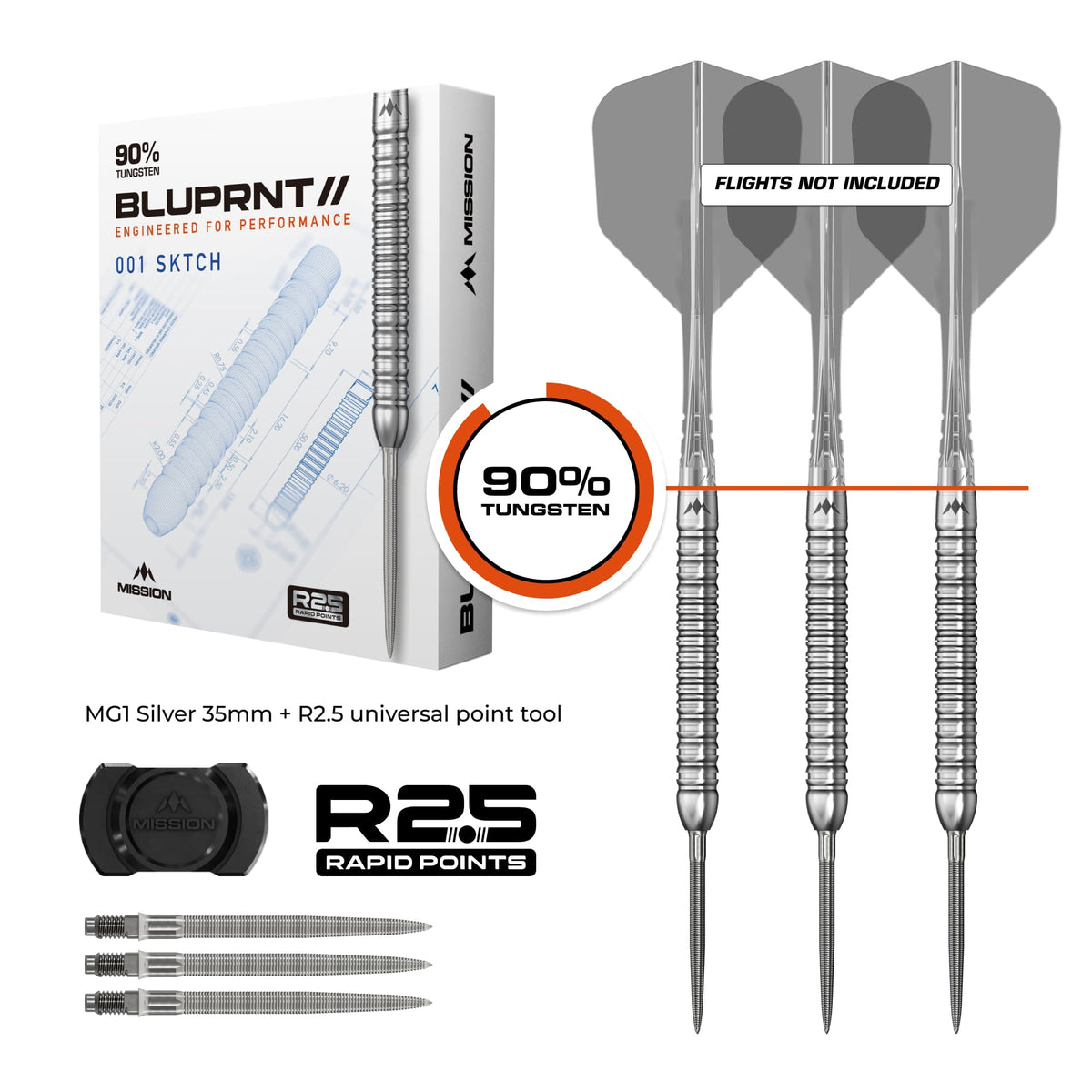 Mission BLUPRNT R2.5 Darts - Steel Tip - 90% Tungsten - SKTCH