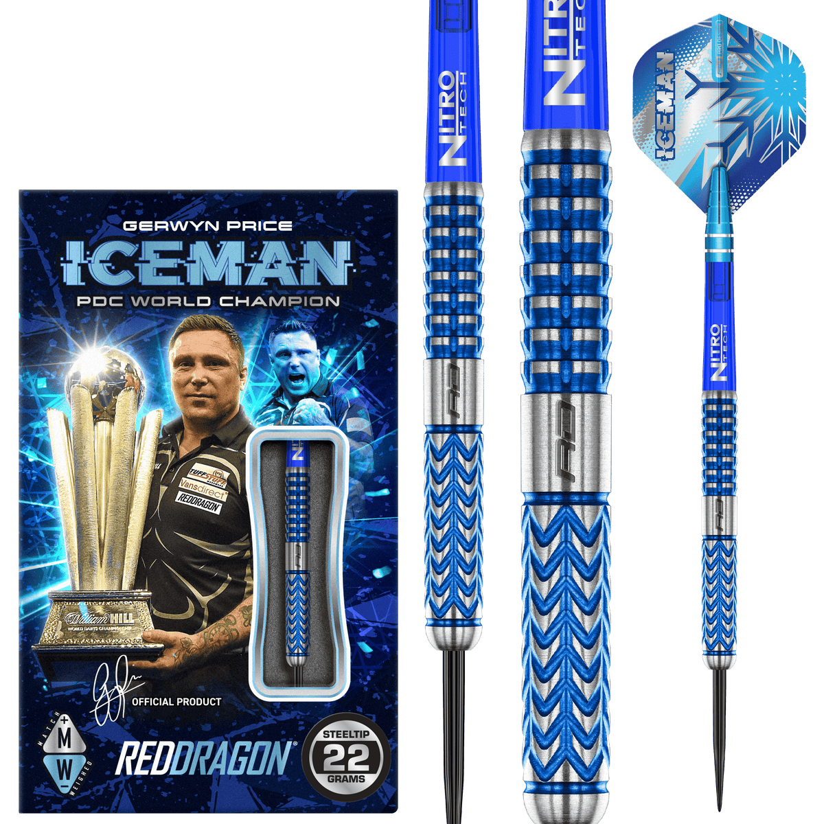 Red Dragon Gerwyn Price Darts - Steel Tip - 90% Tungsten - Glacier