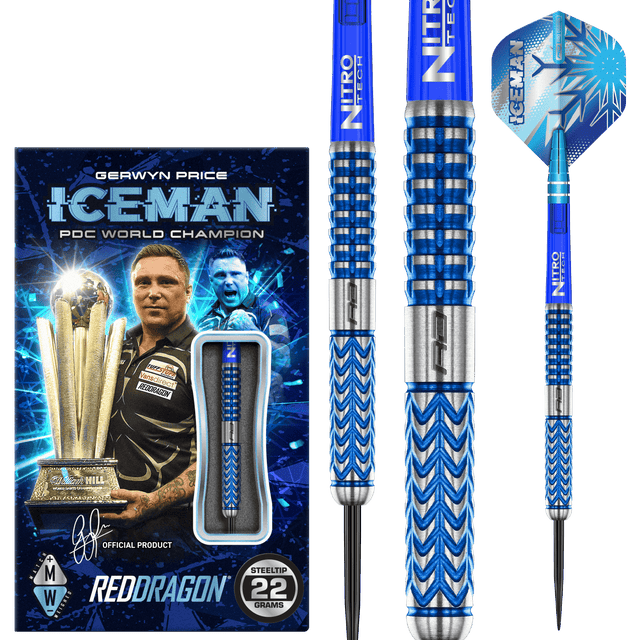 Red Dragon Gerwyn Price Darts - Steel Tip - 90% Tungsten - Glacier