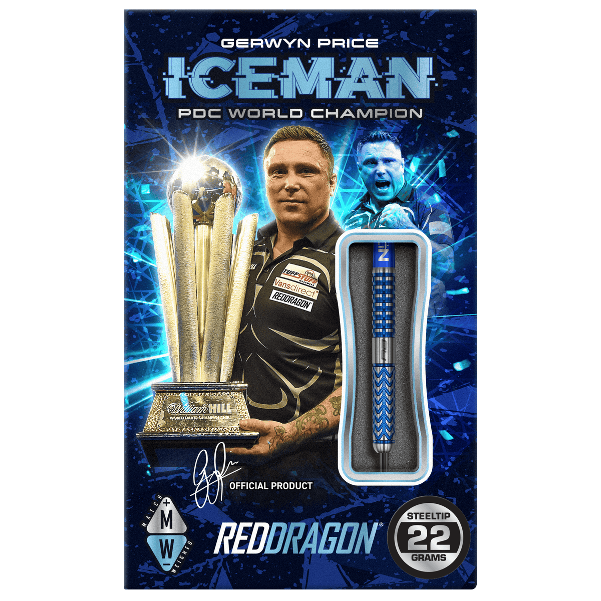 Red Dragon Gerwyn Price Darts - Steel Tip - 90% Tungsten - Glacier
