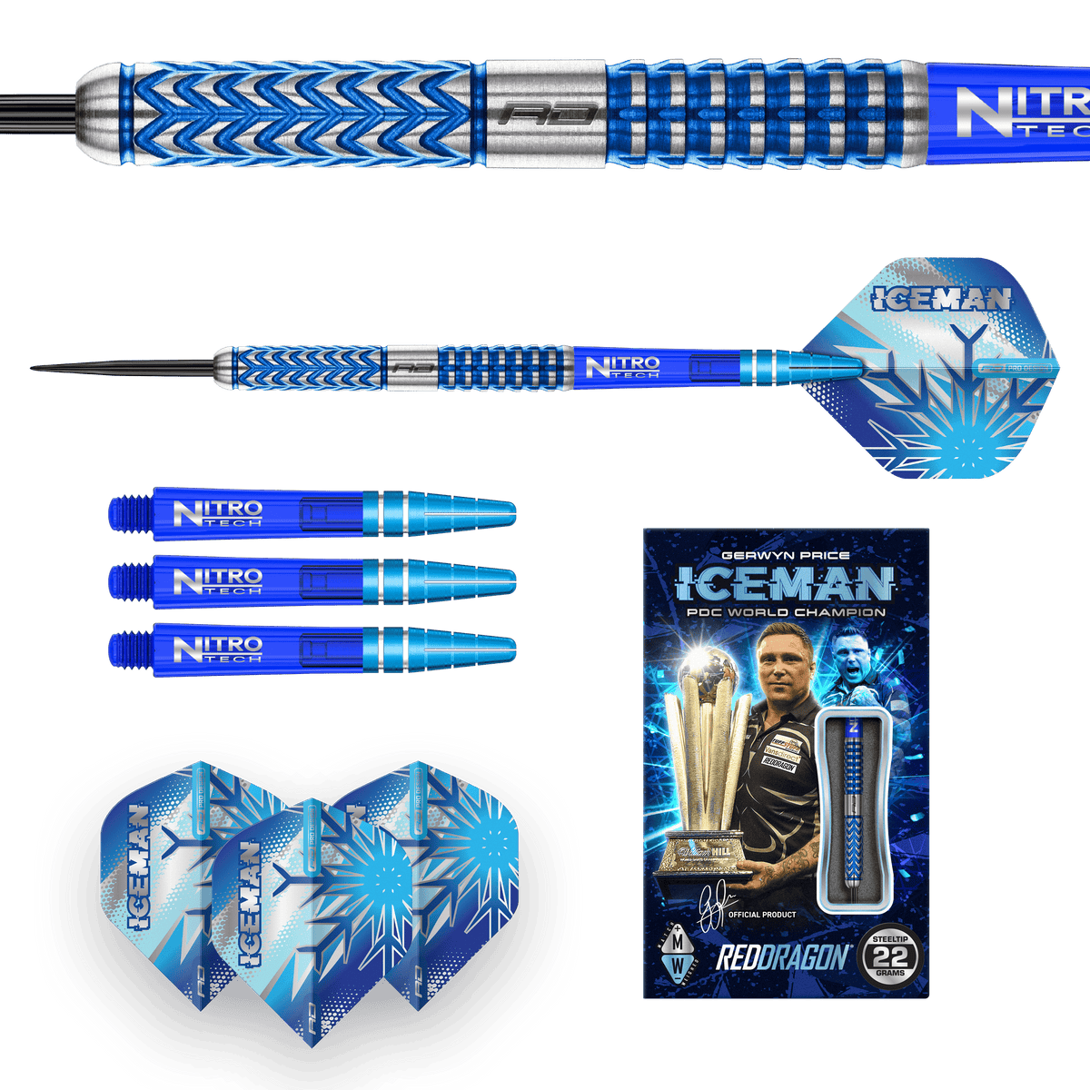 Red Dragon Gerwyn Price Darts - Steel Tip - 90% Tungsten - Glacier