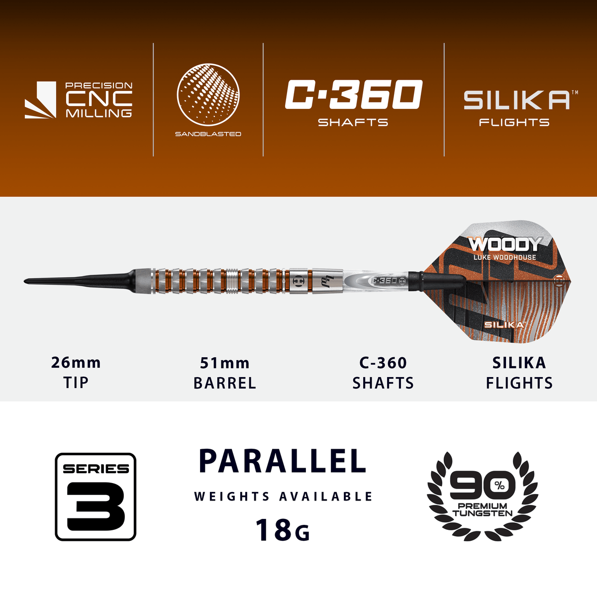 Harrows Luke Woodhouse Darts - Soft Tip - 90% Tungsten - Series 3 18g