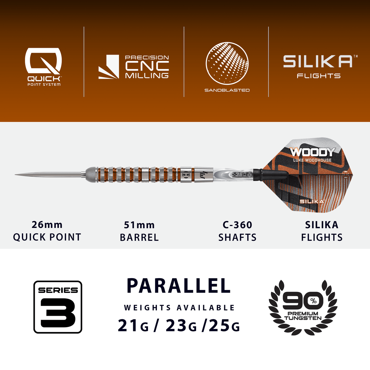 Harrows Luke Woodhouse Darts - Steel Tip - 90% Tungsten - Series 3