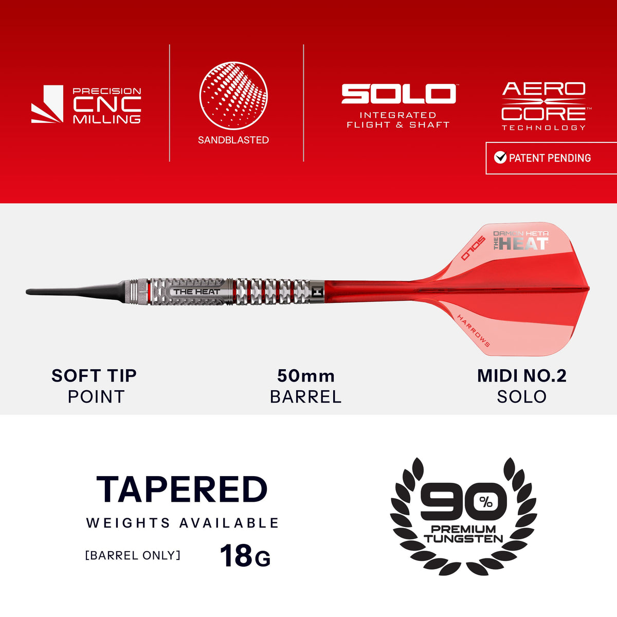 Harrows Damon Heta Darts - Soft Tip - 90% Tungsten - Geo 20g