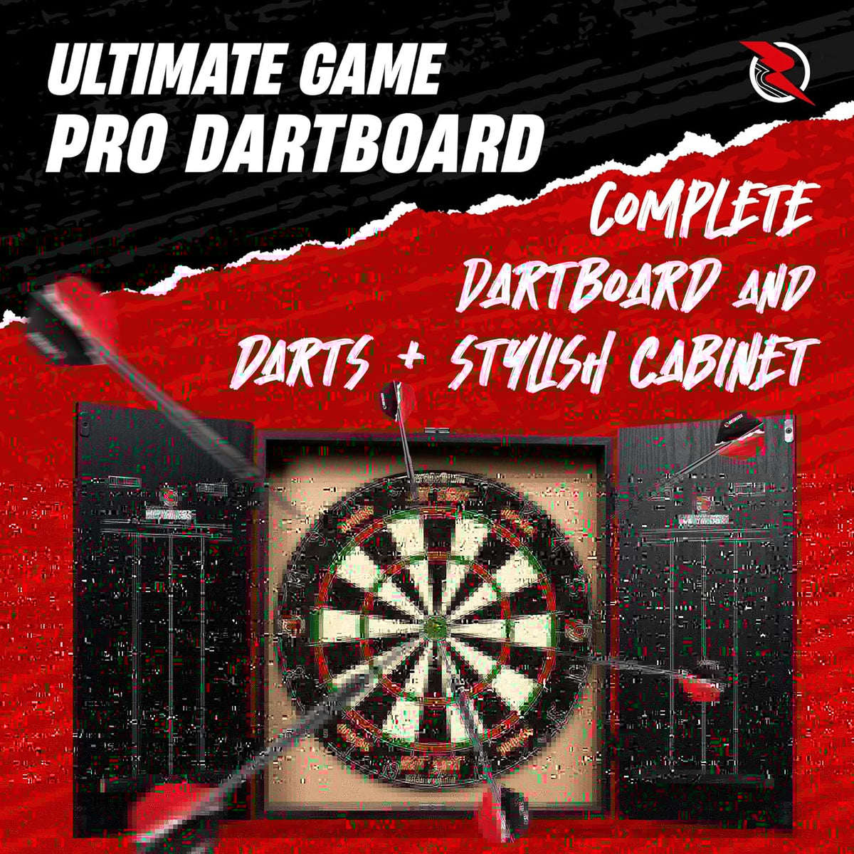 Ruthless Animal Home Darts Centre - Hotshot Dartboard in Cabinet - Dragon