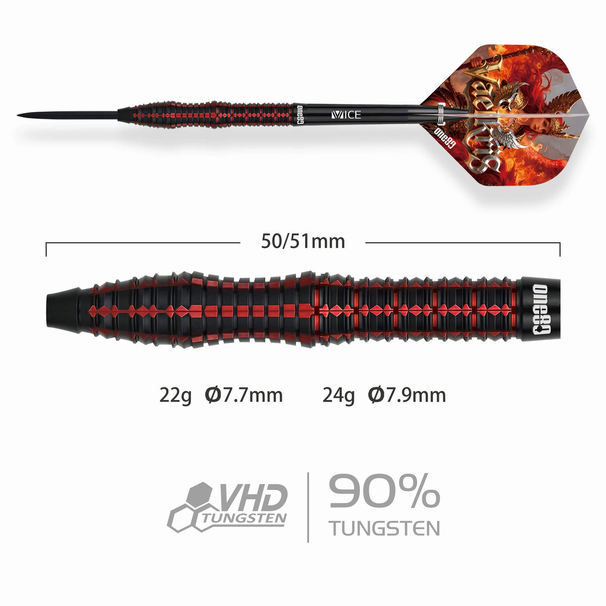 One80 Vaelkris Darts - Steel Tip - 90% Tungsten - V02