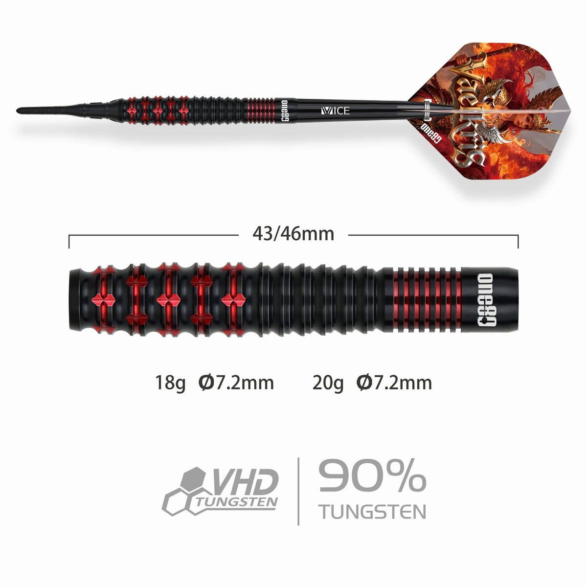 One80 Vaelkris Darts - Soft Tip - 90% Tungsten - V03 - 18g