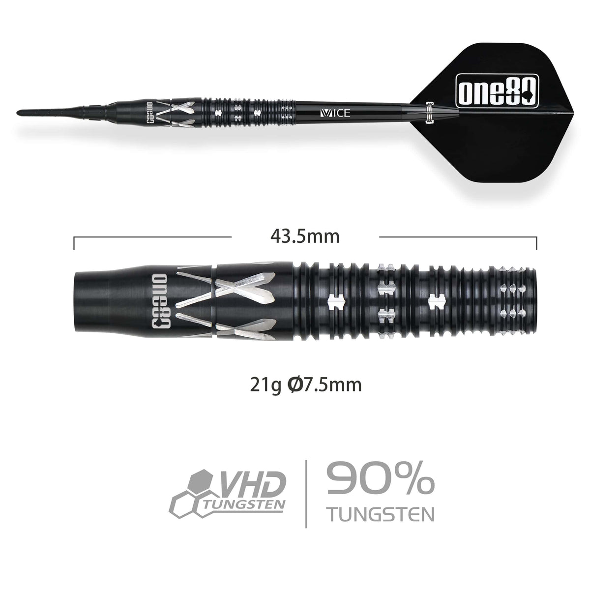One80 Noriyuki Nakamura Darts - Soft Tip - 90% Tungsten - V4 - Black