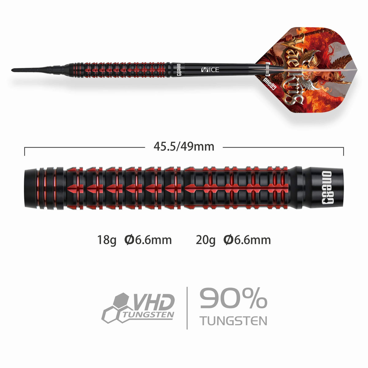 One80 Vaelkris Darts - Soft Tip - 90% Tungsten - V06 20g