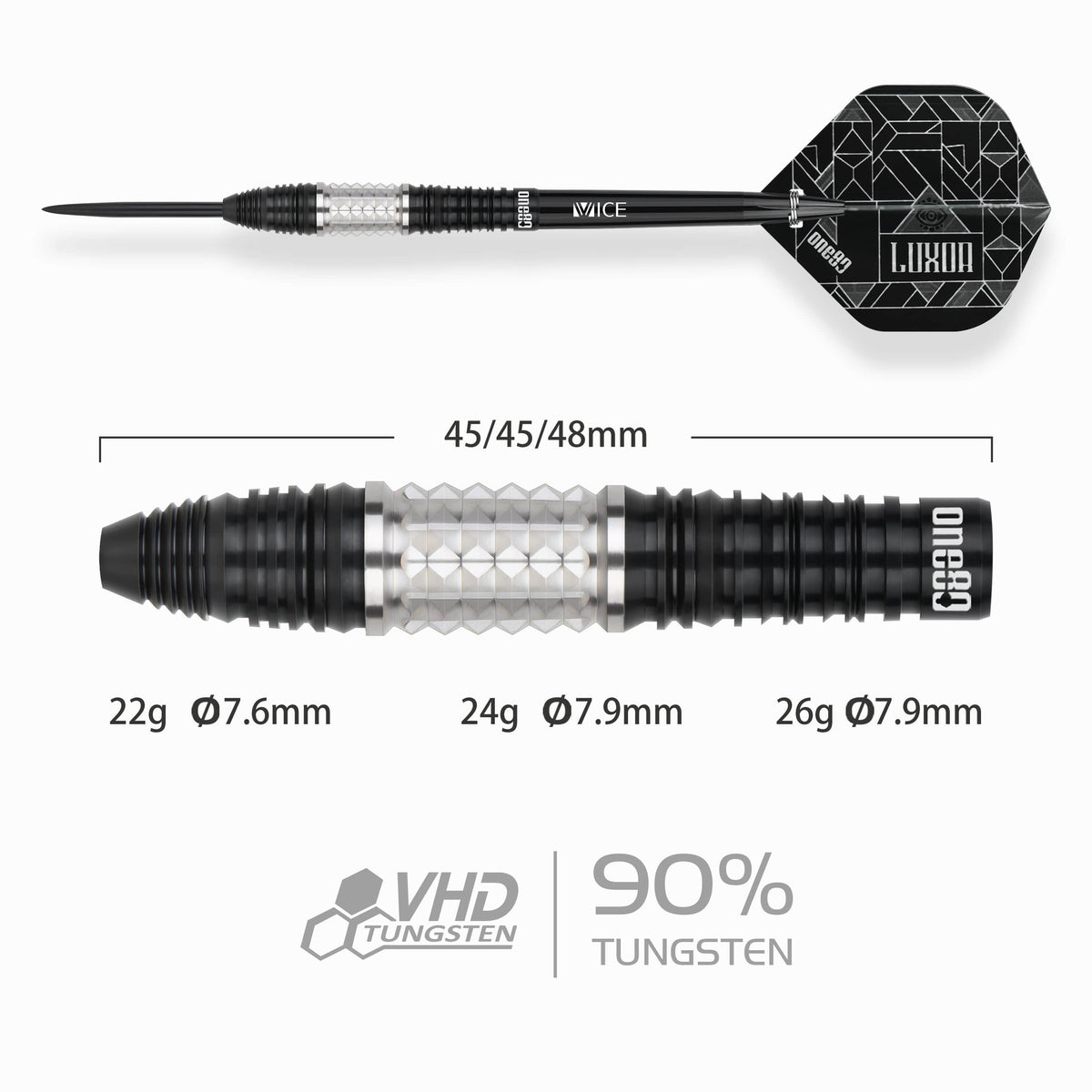 One80 Luxor II Darts - Steel Tip -90% Tungsten - Theta