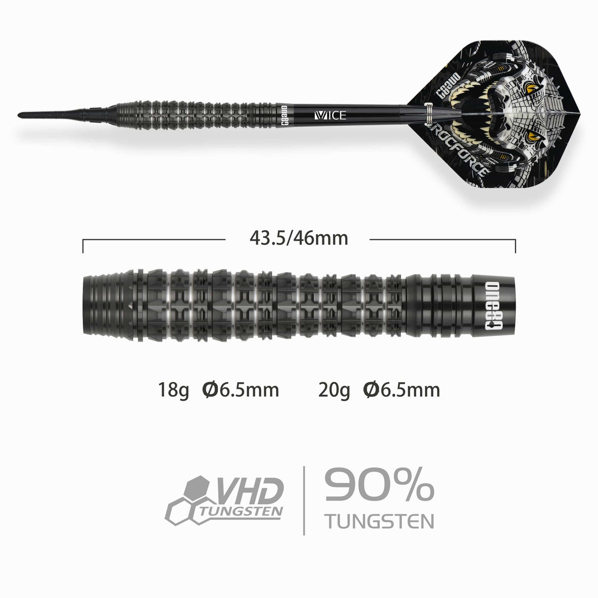 One80 Crocforce Darts - Soft Tip - 90% Tungsten - CF3 18g