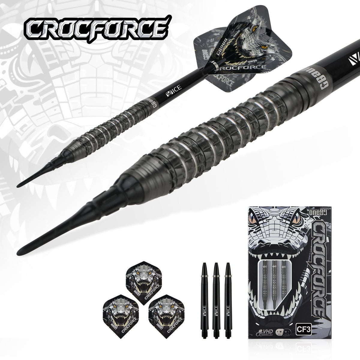 One80 Crocforce Darts - Soft Tip - 90% Tungsten - CF3 18g