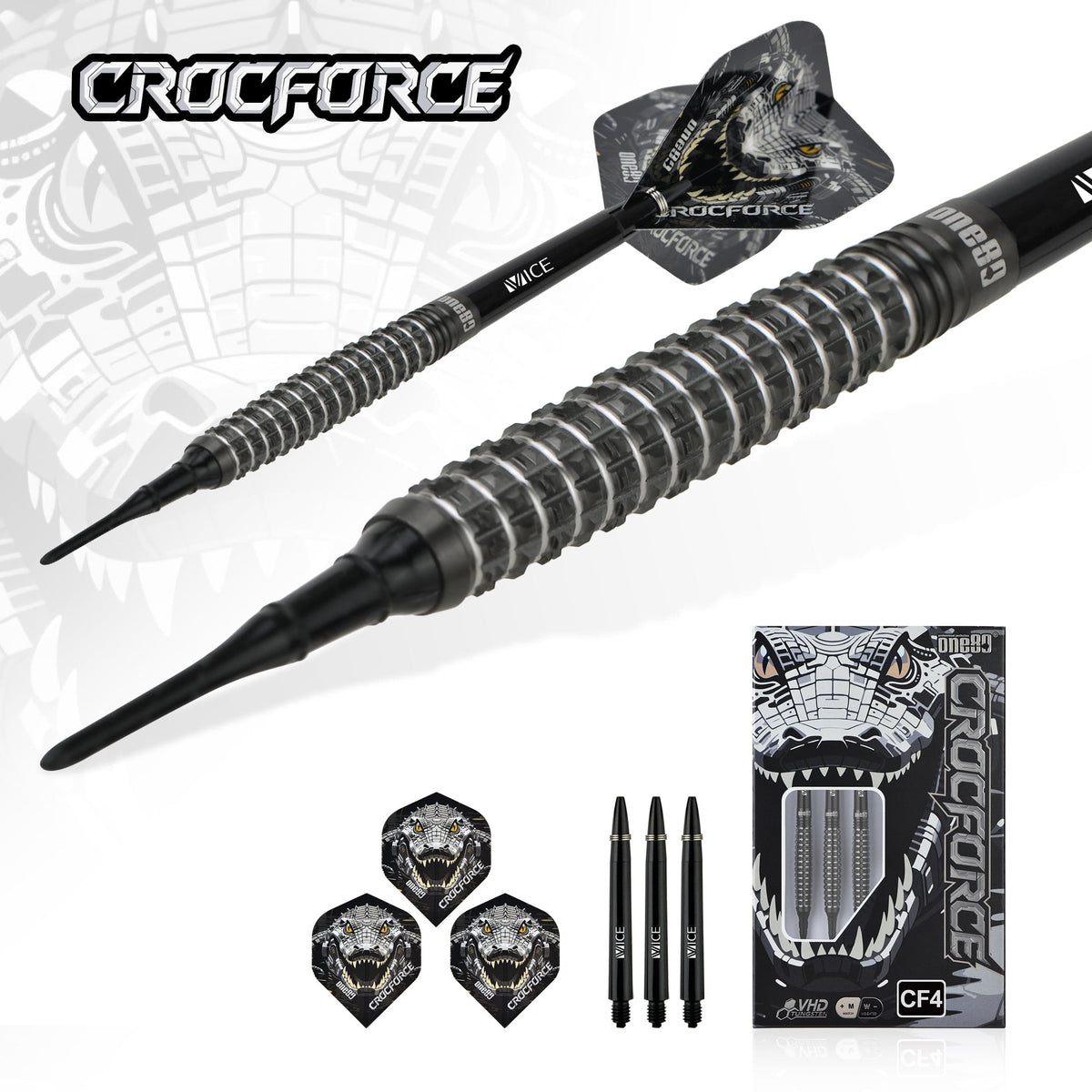 One80 Crocforce Darts - Soft Tip - 90% Tungsten - CF4 18g