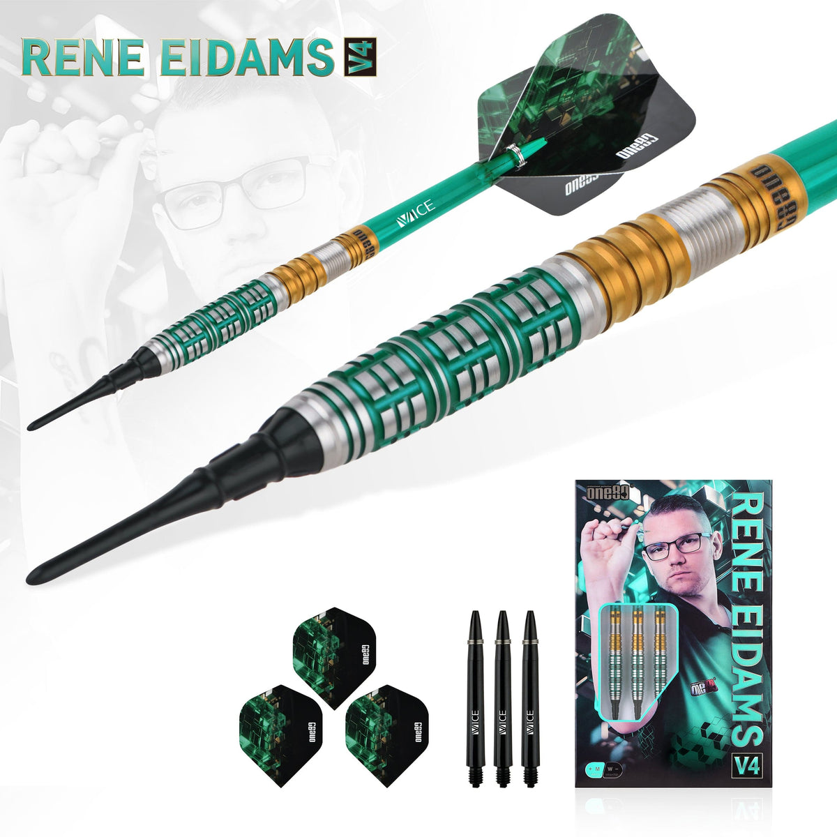 One80 Signature Darts - Soft Tip - 90% Tungsten - Rene Eidams - V4 18g
