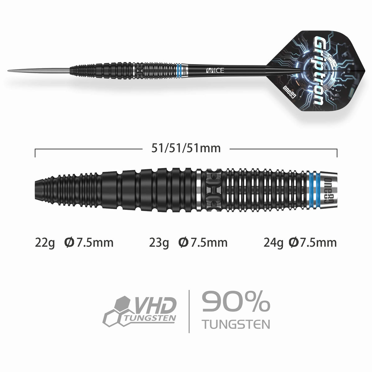 One80 Griptron Darts - Steel Tip - 90% Tungsten - GT1