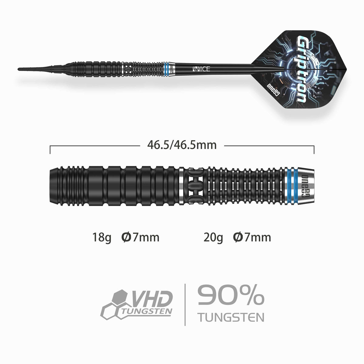 One80 Griptron Darts - Soft Tip - 90% Tungsten - GT2 20g
