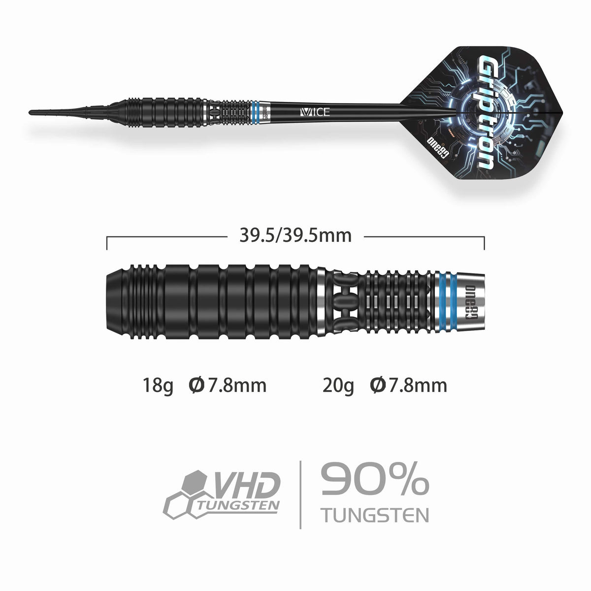 One80 Griptron Darts - Soft Tip - 90% Tungsten - GT3 20g
