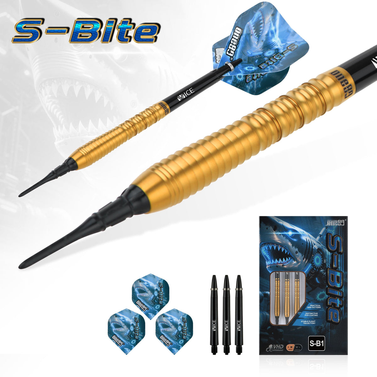 One80 S-Bite Darts - Soft Tip - 90% Tungsten - S-B1 18g