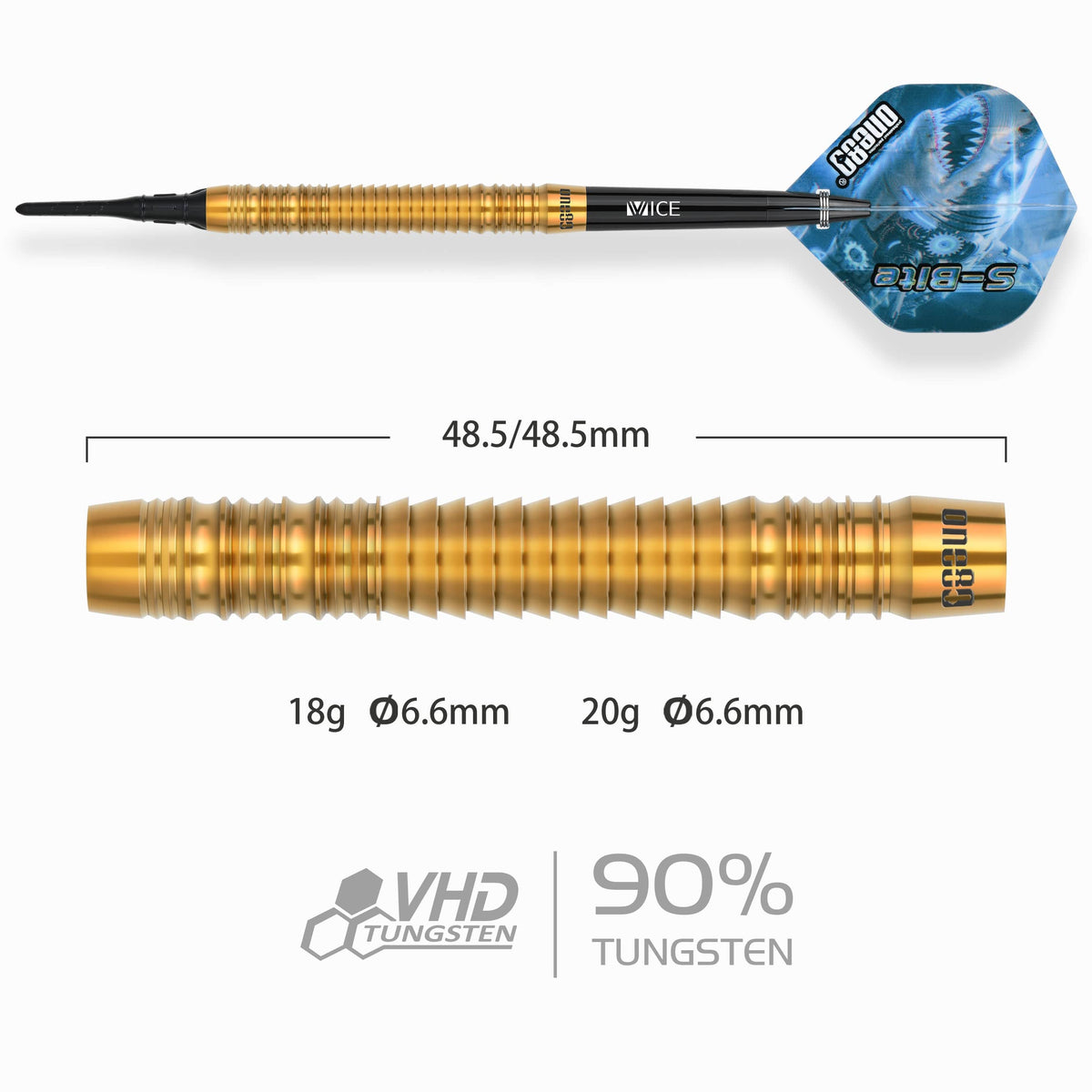 One80 S-Bite Darts - Soft Tip - 90% Tungsten - S-B3 18g