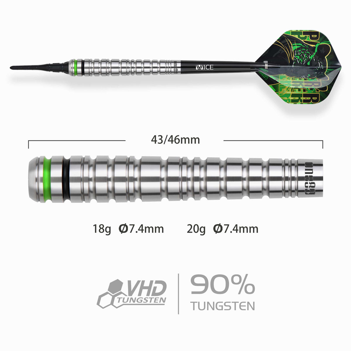 One80 Panther-C Darts - Soft Tip - 90% Tungsten 18g