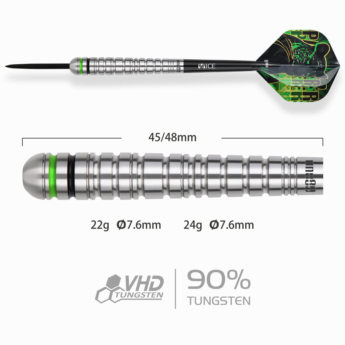 One80 Panther-C Darts - Steel Tip - 90% Tungsten