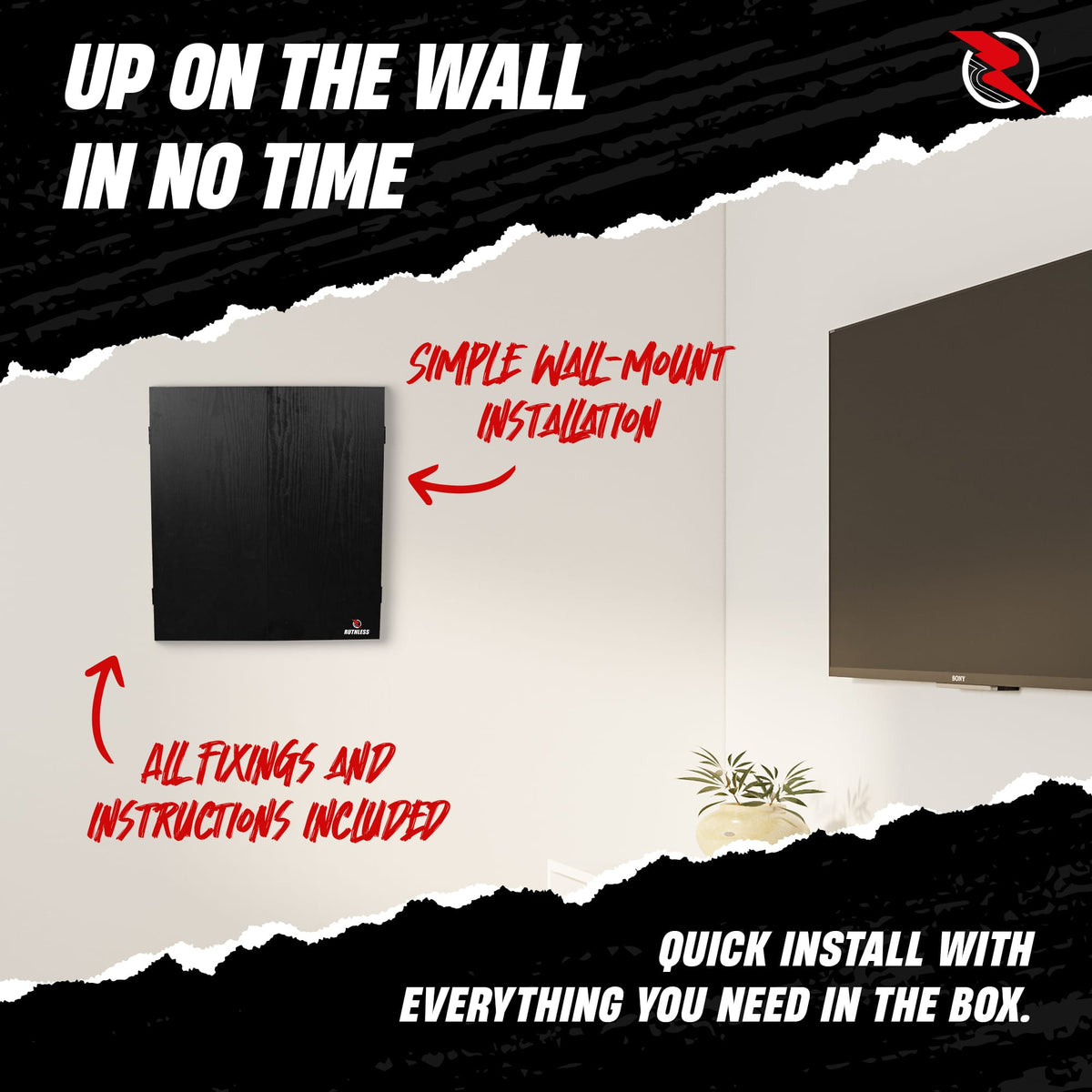 Ruthless Home Darts Centre - Cabinet with USB Light - Black