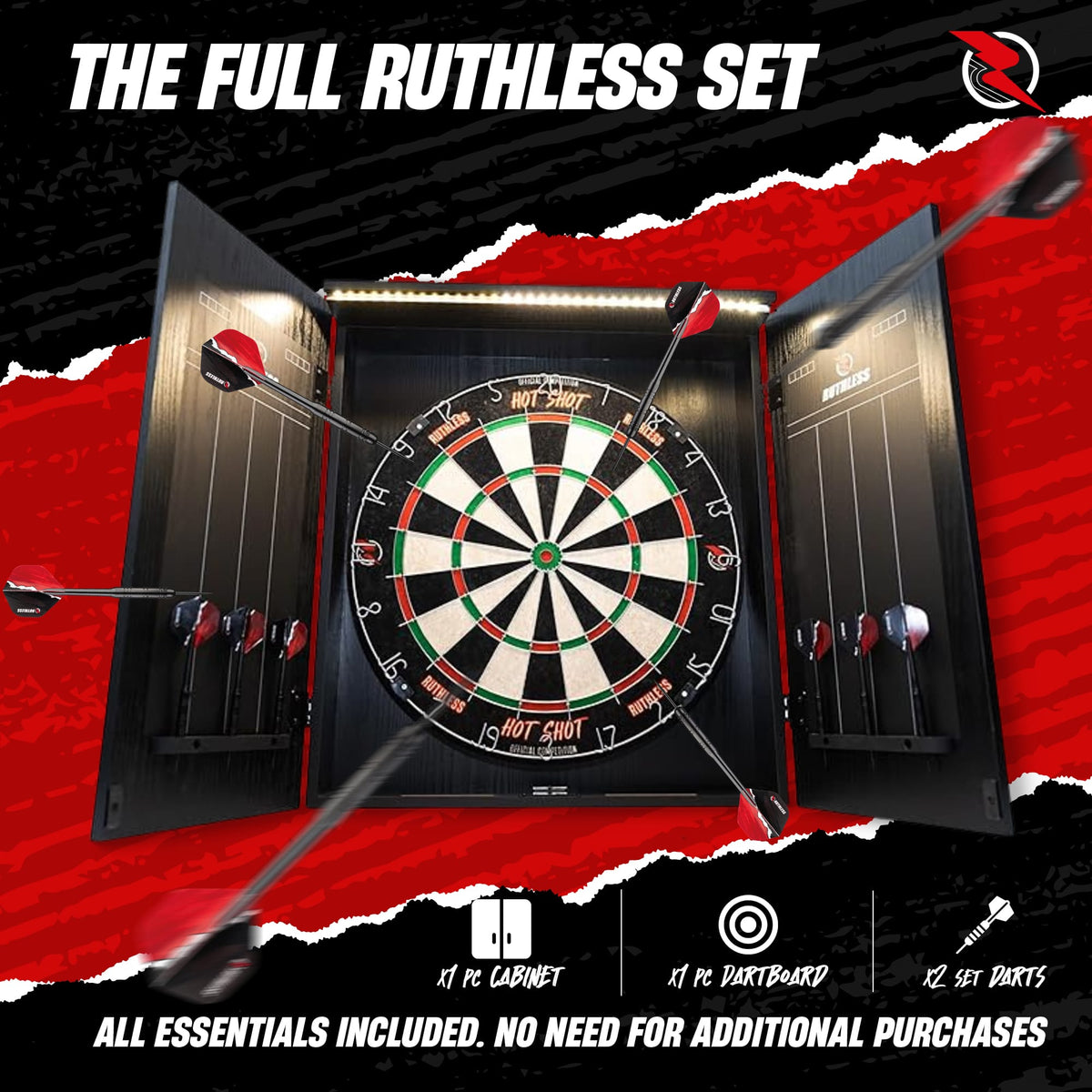 Ruthless Home Darts Centre - Cabinet with USB Light - Gorilla