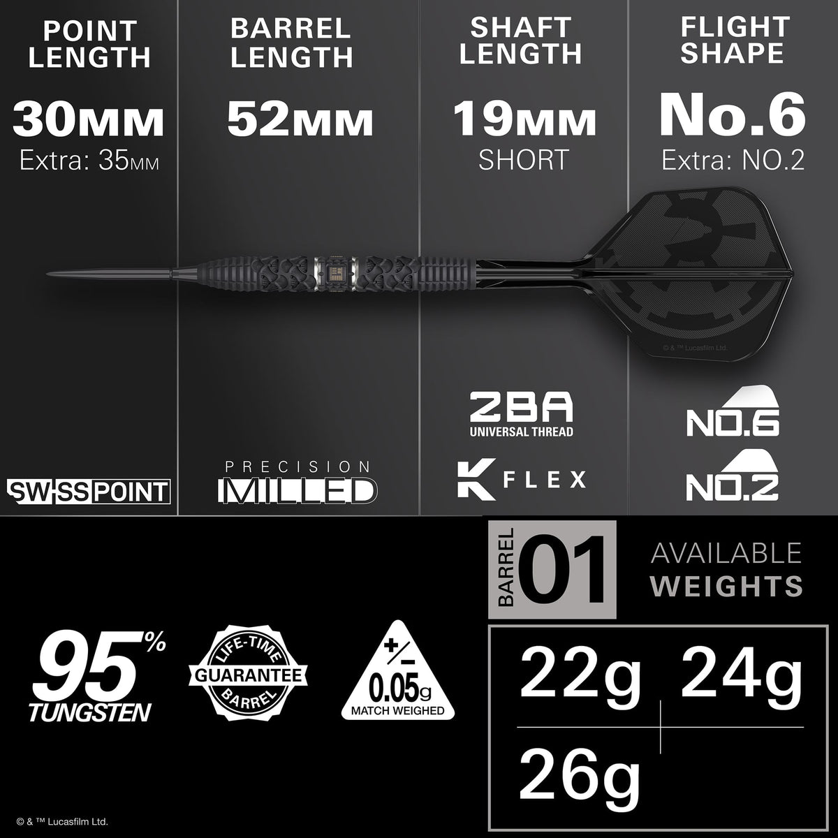 Target Star Wars Darts - Steel Tip - 95% Tungsten - Darth Vader