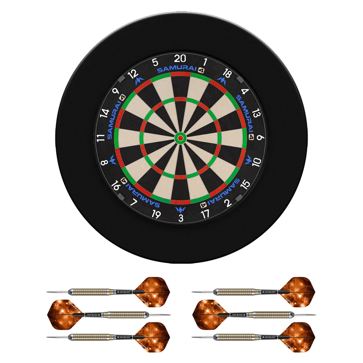 Mission Samurai 4 Dartboard Set - Dart Board, Surround & 2 sets of Brass Darts Samurai 4 White