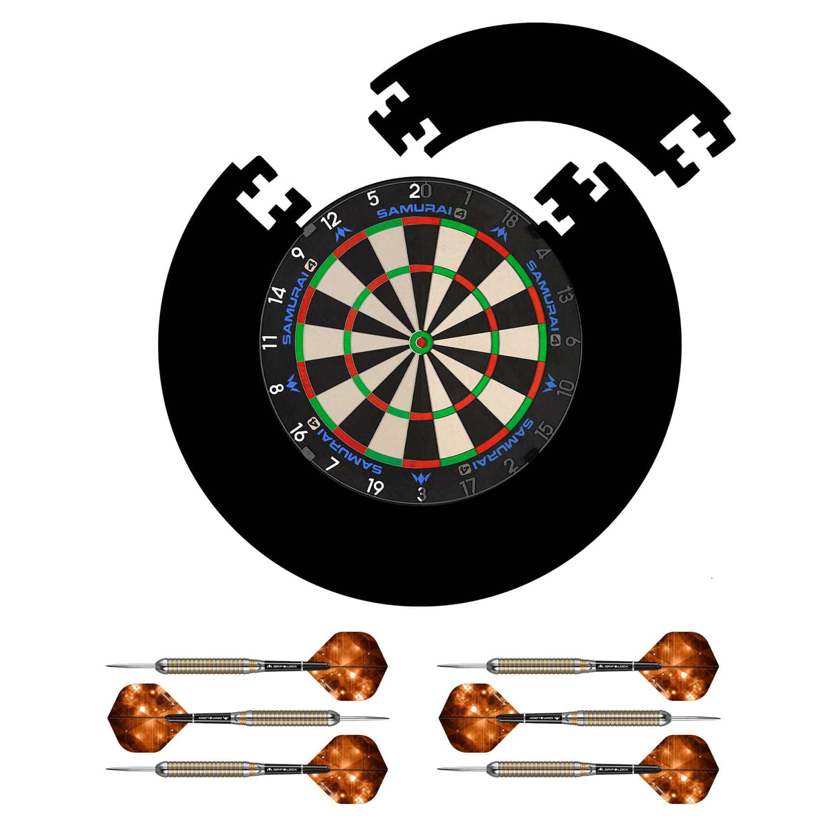 Mission Samurai 4 Dartboard Set - Dart Board, Jigsaw Surround & 2 sets of Brass Darts