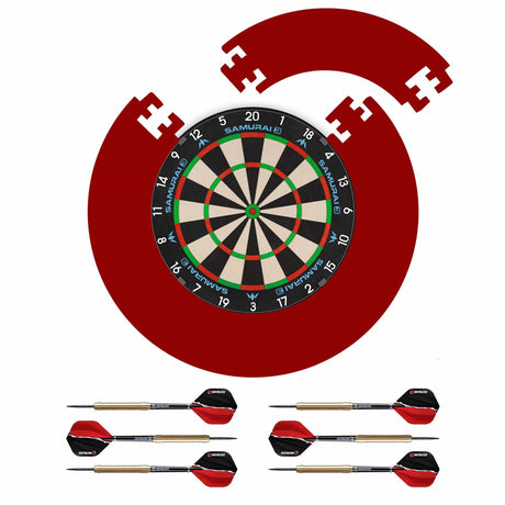 Mission Samurai 3 Dartboard Set - Dart Board, Red Jigsaw Surround & 2 sets of Brass Darts