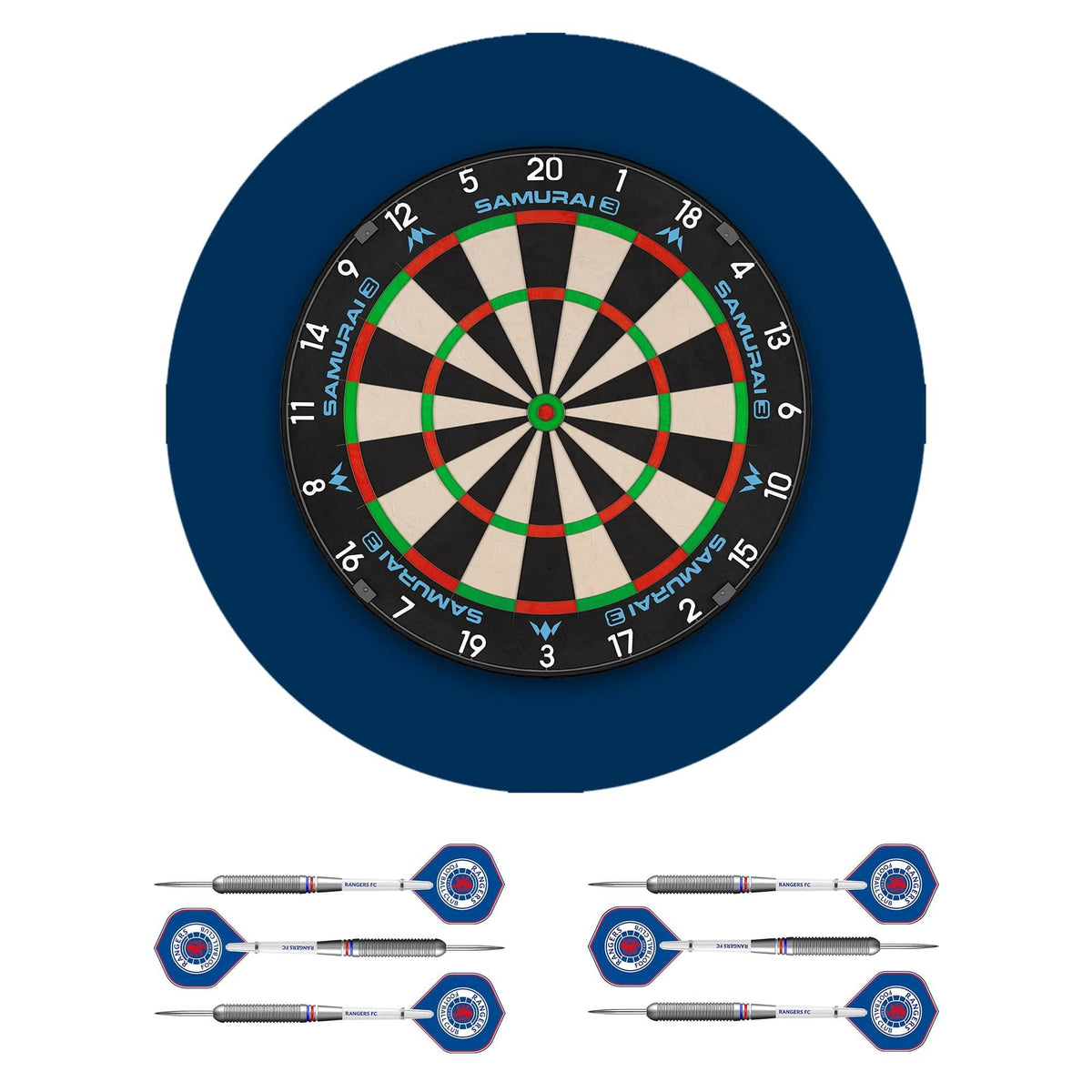 Mission Samurai 3 x Rangers Dartboard Set - Dart Board, Surround & 2 sets of Brass Darts