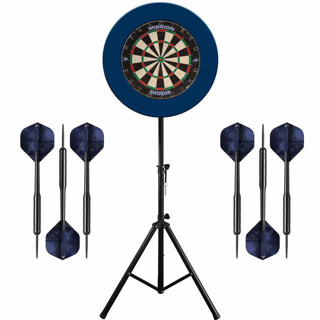 Mission Shogun Dartboard & Stand Set - Dart Board, Surround and Stand - Blue