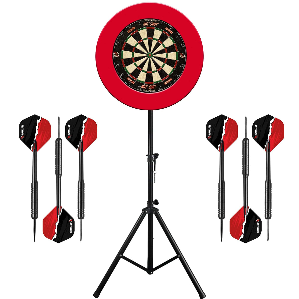 Ruthless Hotshot Dartboard & Stand Set - Dart Board, Surround & Stand - Red