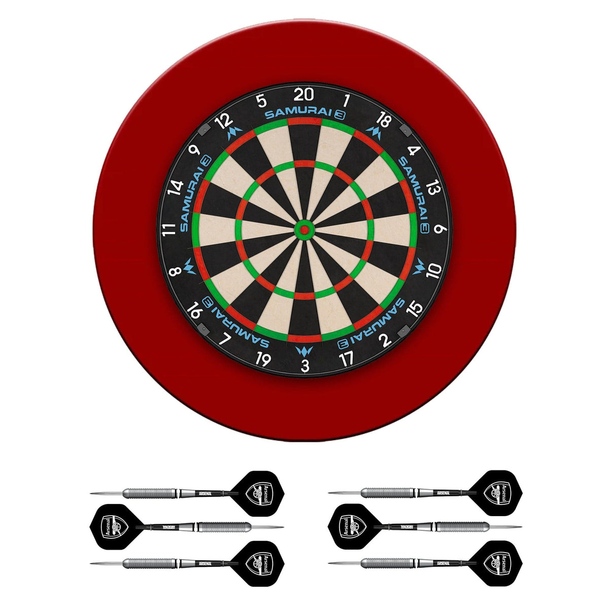 Mission Samurai 3 x Arsenal Dartboard Set - Dart Board, Surround & 2 sets of Brass Darts