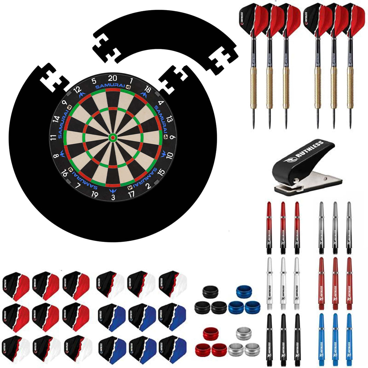 Mission Samurai 4 White Dartboard Starter Set - Dart Board, Jigsaw Surround, Darts & Accessories