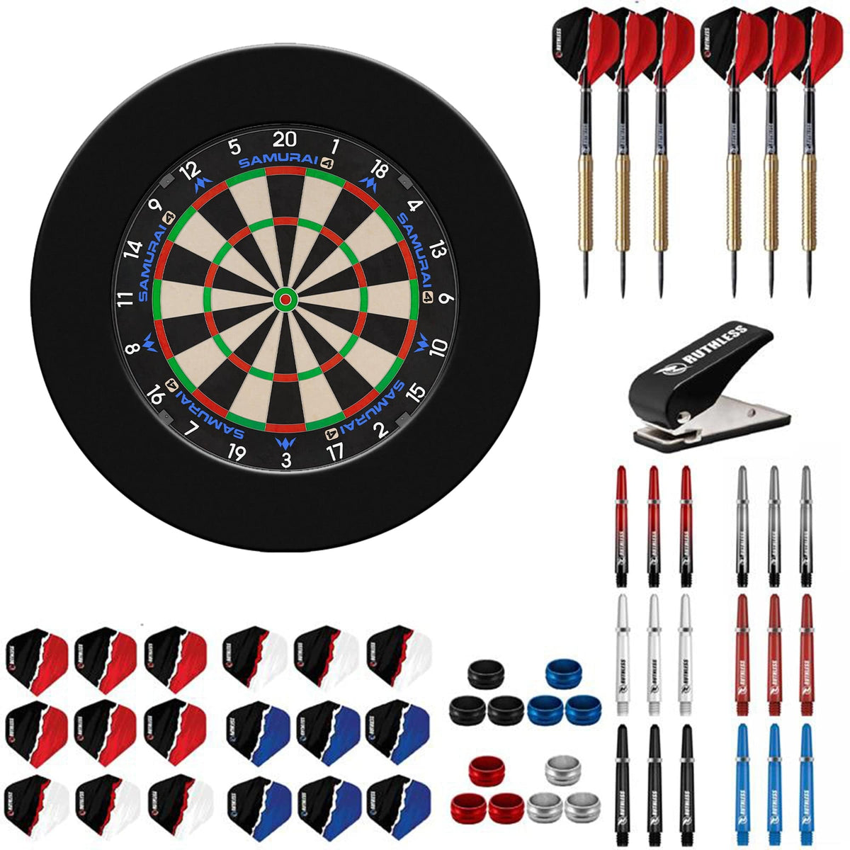 Mission Samurai 4 White Dartboard Starter Set - Dart Board, Surround, Darts & Accessories