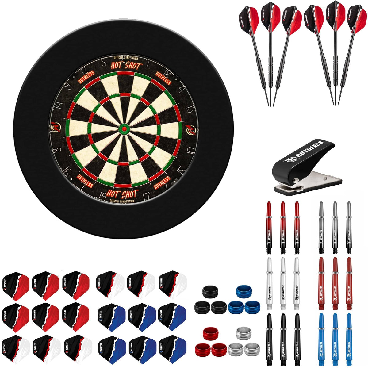 Ruthless Hotshot Dartboard Starter Set - Dartboard, Surround, Darts & Accessories
