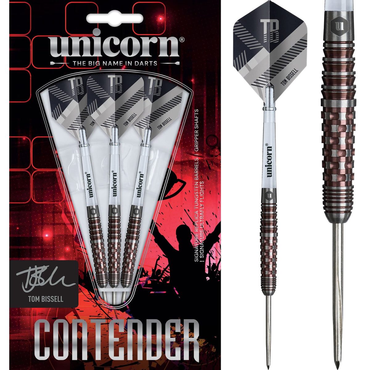Unicorn Contender Darts - Steel Tip - 95% Tungsten - Tom Bissell 22g