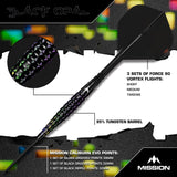 Mission Black Opal Darts - Steel Tip - 95% Tungsten - Black & Coral PVD