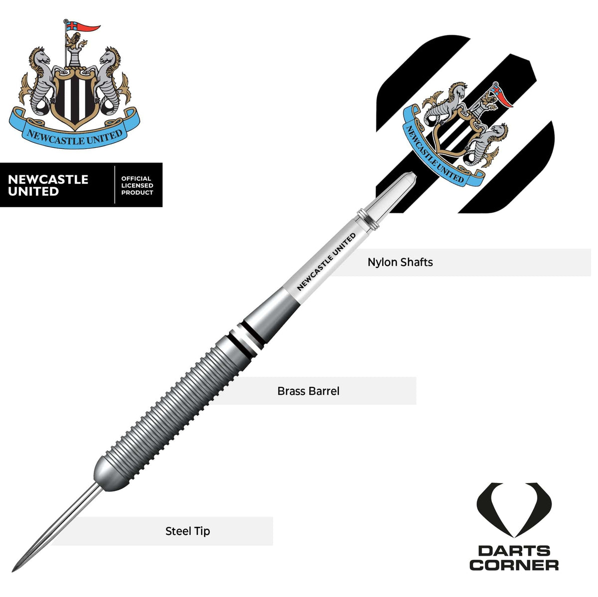 Newcastle United FC - Official Licensed - Steel Tip Darts - Brass - 22g