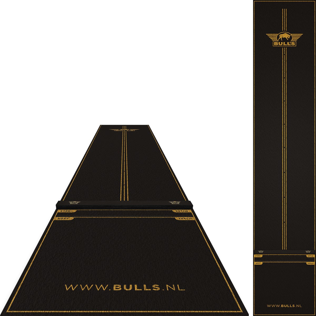 Bulls Advantage Carpet Dart Mat - with oche - Black  & Gold - 300 x 85cm