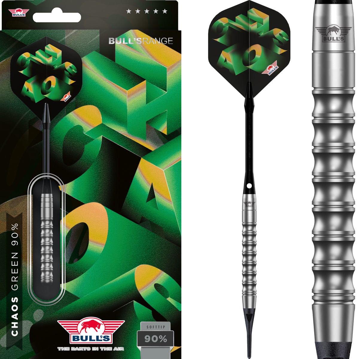 Bulls Chaos Darts - Soft Tip - 90% Tungsten - Green 21g