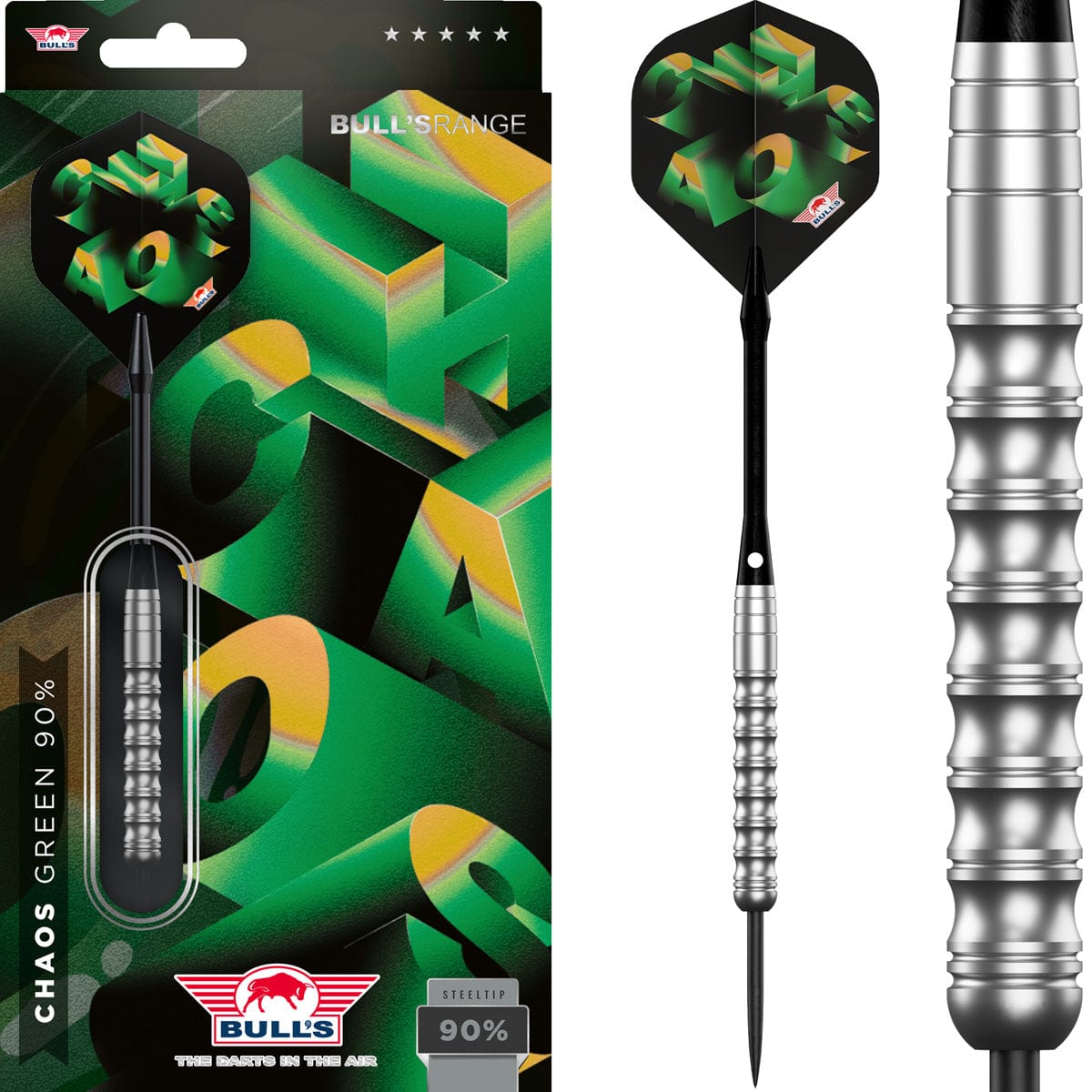 Bulls Chaos Darts - Steel Tip - 90% Tungsten - Green