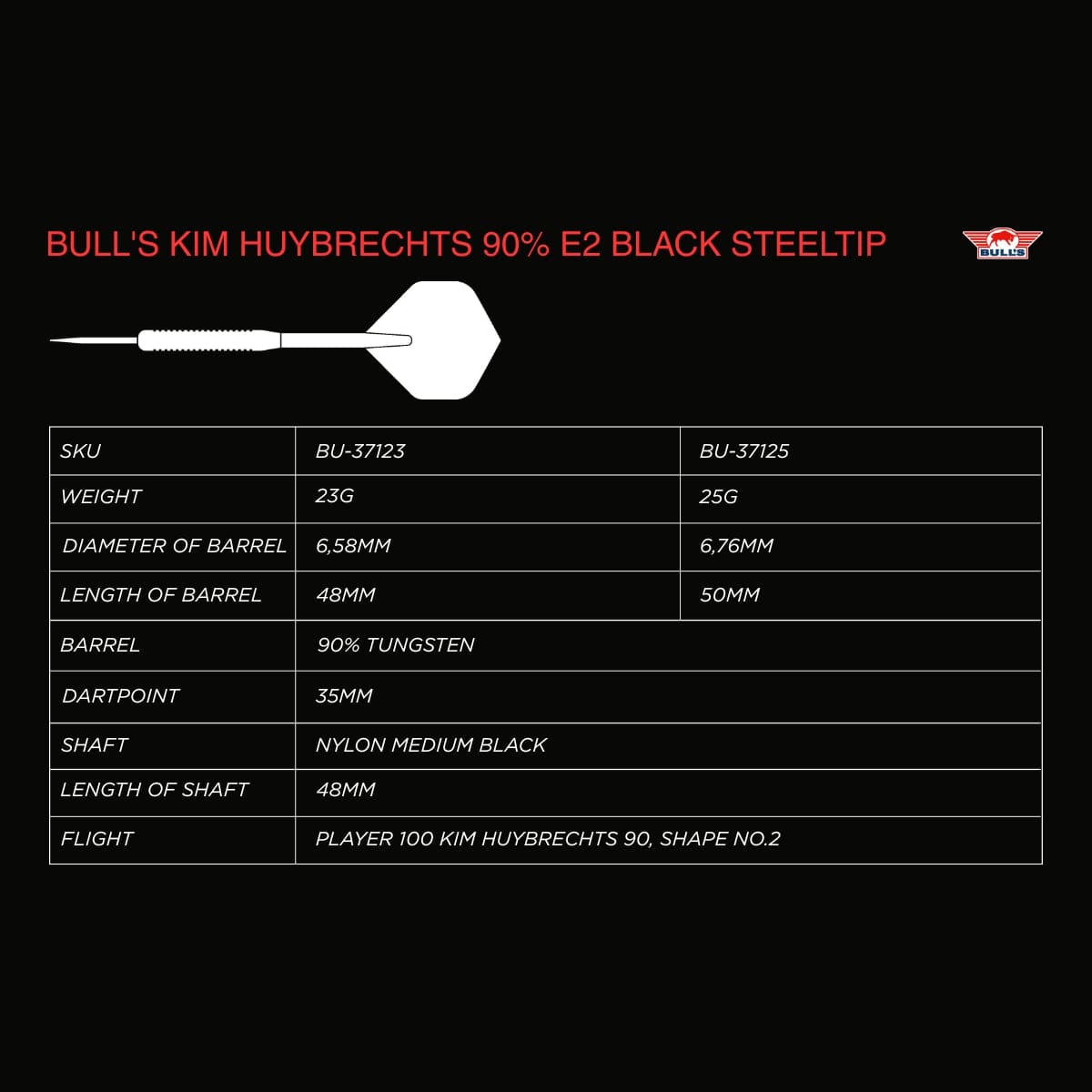 Bulls Kim Huybrechts Darts - Steel Tip - 90% Tungsten - E2