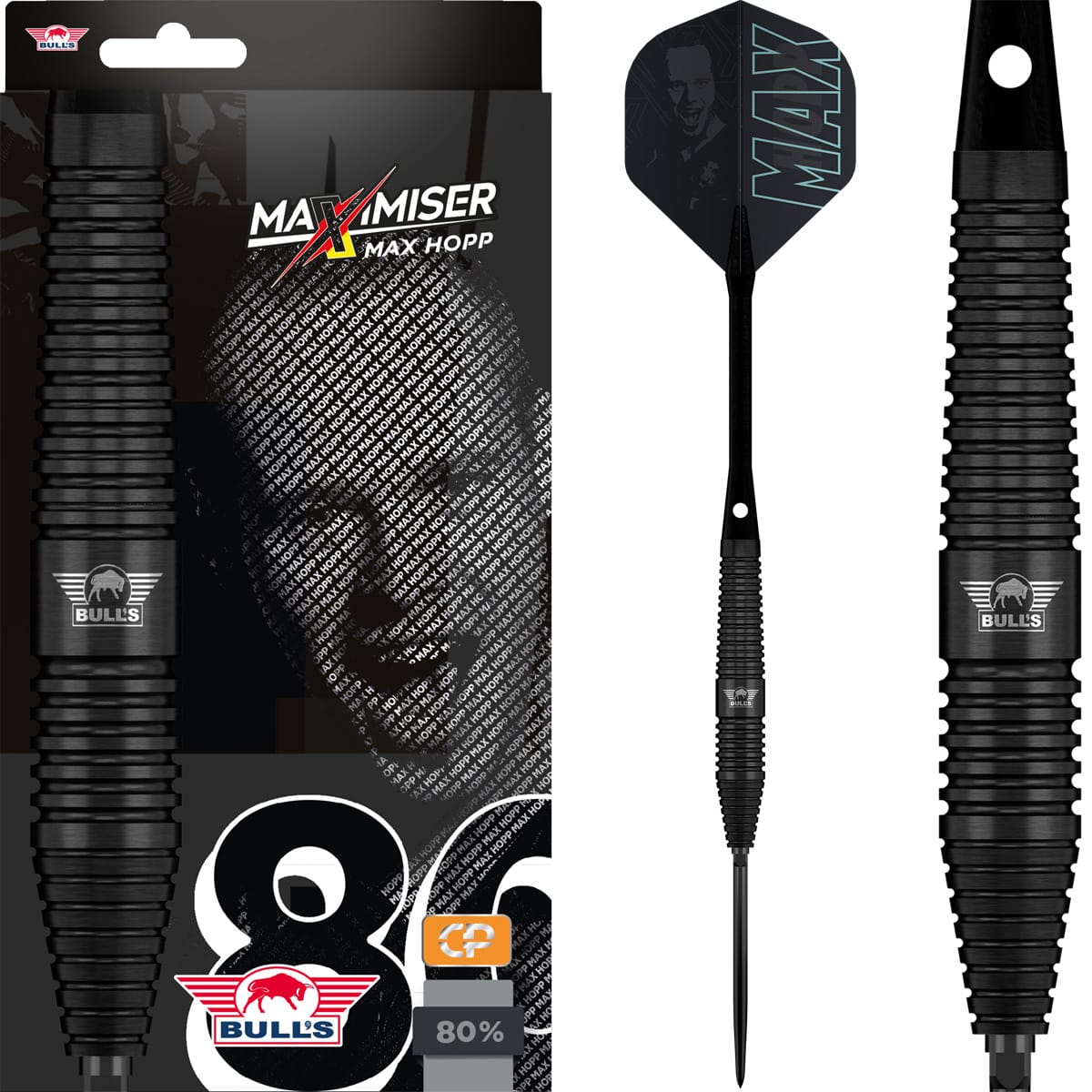 Bulls Max Hopp CP Darts - Steel Tip - 80% Tungsten - Black