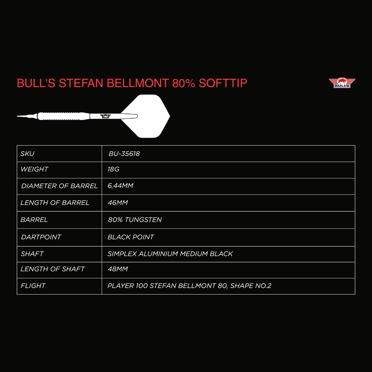 Bulls Stefan Bellmont Darts - Soft Tip - 80% Tungsten - 18g