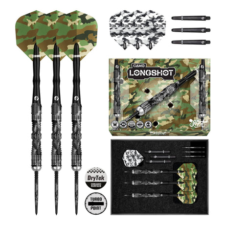 Shot Camo Turbo Darts - Steel Tip - 90% Tungsten - Longshot