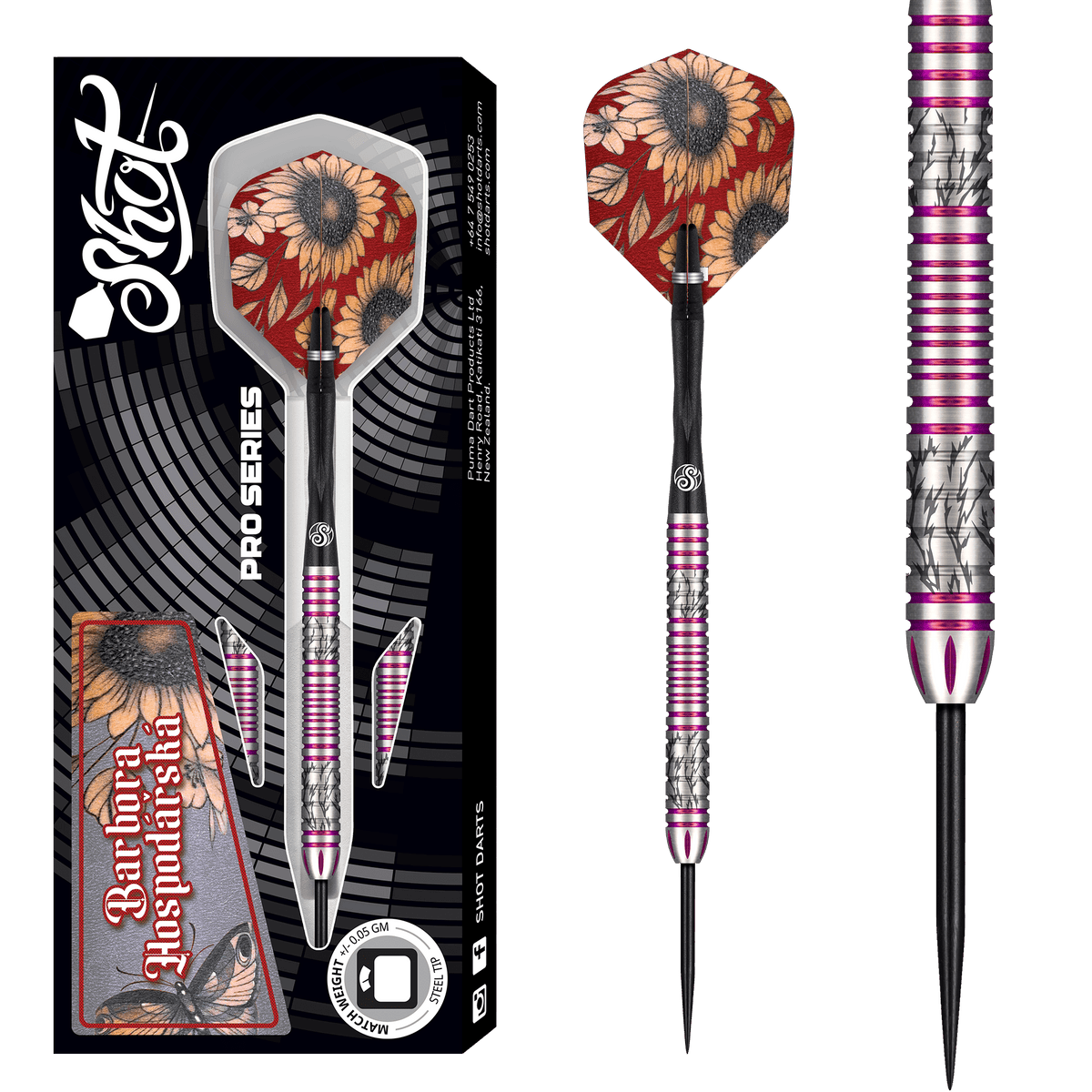 Shot Pro Series Darts - Steel Tip - 90% Tungsten - Barbora Hospodárská 2.0 - 23g