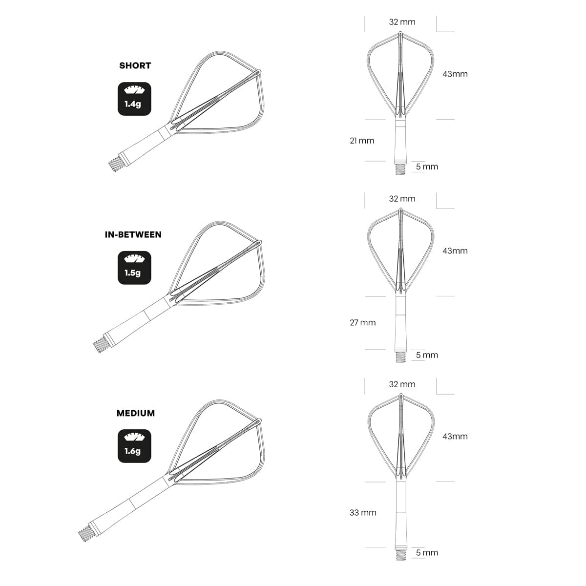 Shot Flight Deck - One Piece Dart Flight and Shaft System - Kite - Black